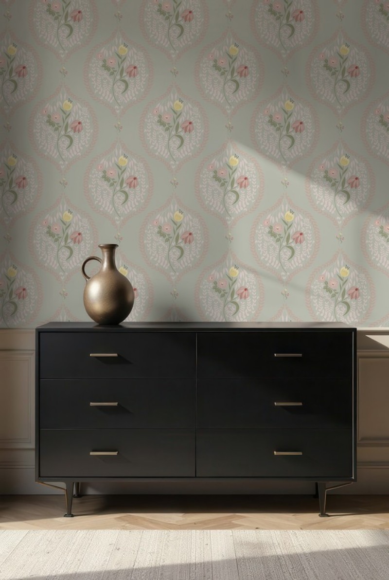 Picture of Väriyhdistelmä Flower bouquet in ogee green - 1032601-02 - 04823-01